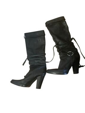 Vince Camuto Black Mid-Calf Lace-Up Heeled Boots